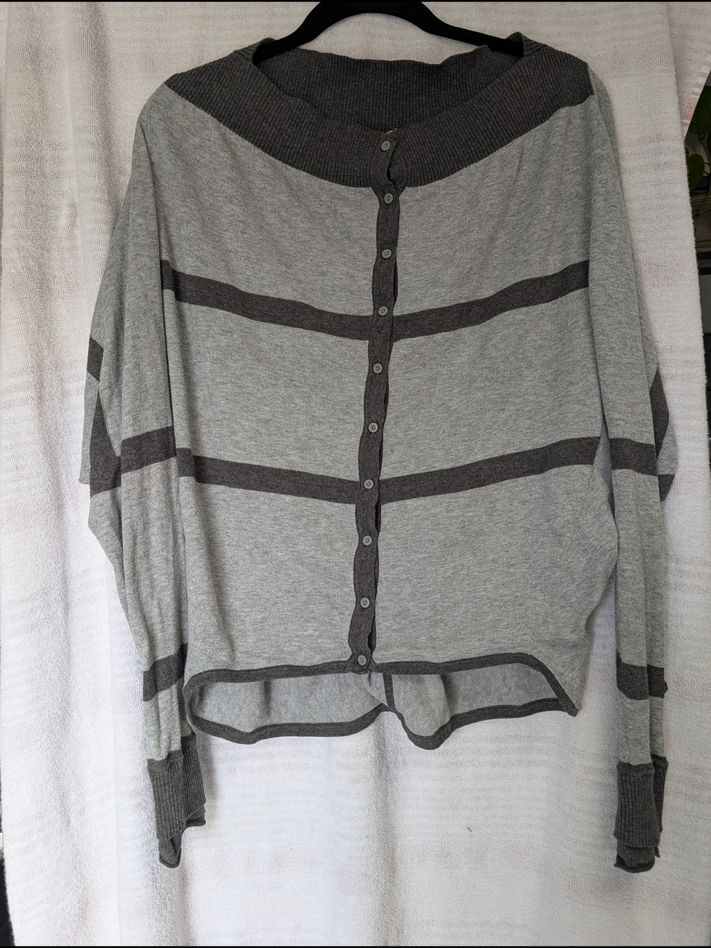 Light Gray Striped Button-Front Women's Sweater